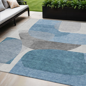 HomeRoots 5' Denim Blue and Gray Abstract Area Rug - Durable, Washable, Indoor/Outdoor Style for Modern Spaces 5' X 8' 632150