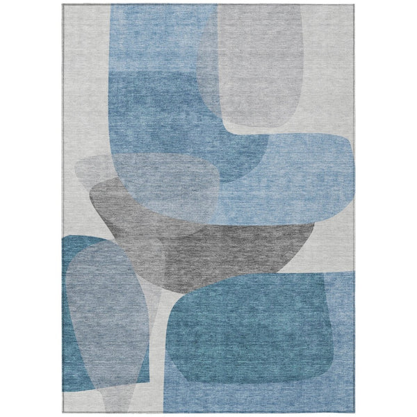HomeRoots 5' Denim Blue and Gray Abstract Area Rug - Durable, Washable, Indoor/Outdoor Style for Modern Spaces 5' X 8' 632150
