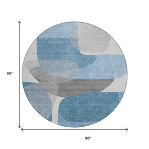 HomeRoots 5' Denim Blue and Gray Abstract Area Rug - Durable, Washable, Indoor/Outdoor Style for Modern Spaces 8' Round 632151