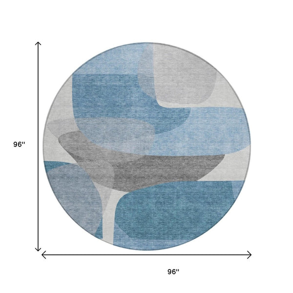 HomeRoots 5' Denim Blue and Gray Abstract Area Rug - Durable, Washable, Indoor/Outdoor Style for Modern Spaces 8' Round 632151