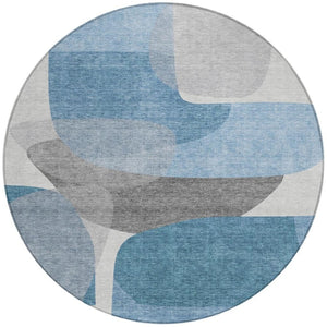 HomeRoots 5' Denim Blue and Gray Abstract Area Rug - Durable, Washable, Indoor/Outdoor Style for Modern Spaces 8' Round 632151