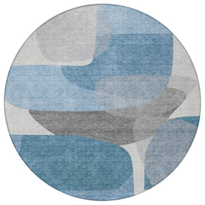 HomeRoots 5' Denim Blue and Gray Abstract Area Rug - Durable, Washable, Indoor/Outdoor Style for Modern Spaces 8' Round 632151