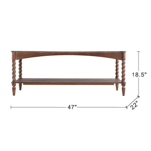 English Elm 47x22x18.5" Rustic Wood Coffee Table with Spiral Turned Legs and Open Storage Shelf W2078P460492