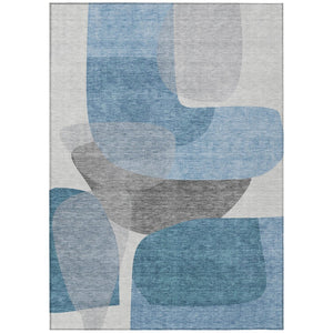 HomeRoots 5' Denim Blue and Gray Abstract Area Rug - Durable, Washable, Indoor/Outdoor Style for Modern Spaces 8' X 10' 632152