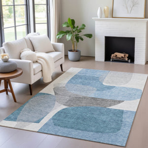 HomeRoots 5' Denim Blue and Gray Abstract Area Rug - Durable, Washable, Indoor/Outdoor Style for Modern Spaces 8' X 10' 632152