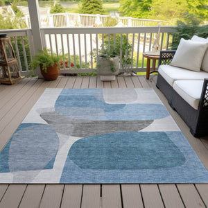 HomeRoots 5' Denim Blue and Gray Abstract Area Rug - Durable, Washable, Indoor/Outdoor Style for Modern Spaces 8' X 10' 632152