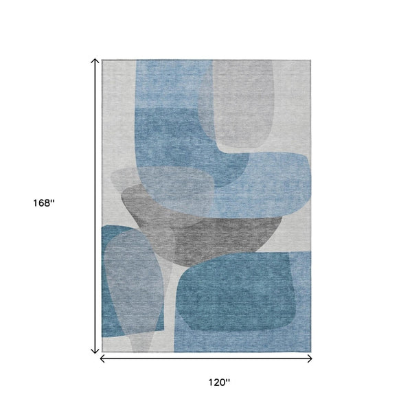 HomeRoots 5' Denim Blue and Gray Abstract Area Rug - Durable, Washable, Indoor/Outdoor Style for Modern Spaces 10' X 14' 632154
