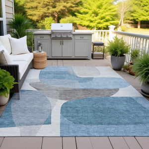 HomeRoots 5' Denim Blue and Gray Abstract Area Rug - Durable, Washable, Indoor/Outdoor Style for Modern Spaces 10' X 14' 632154