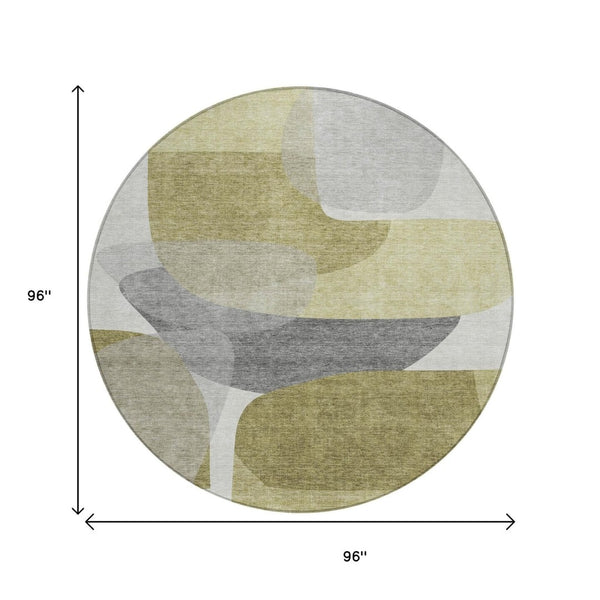 HomeRoots 5' Contemporary Fern Green and Gray Abstract Area Rug - Durable, Washable for Indoor & Outdoor Use 8' Round 632157