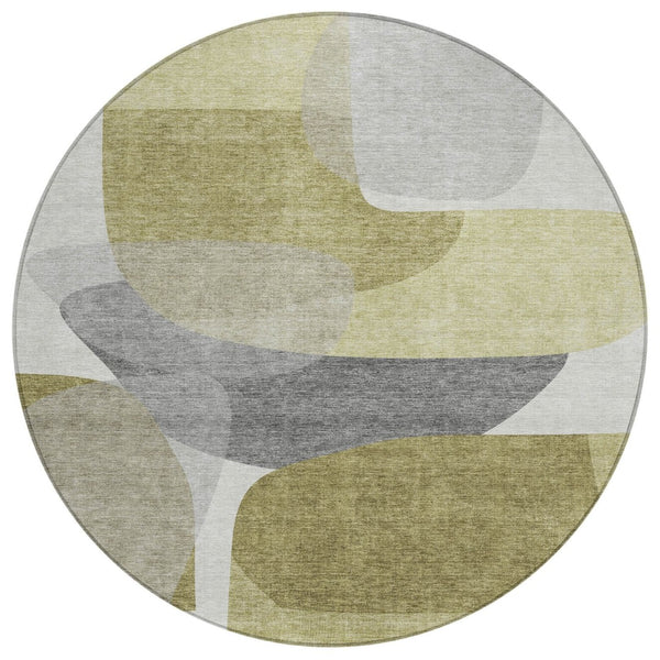 HomeRoots 5' Contemporary Fern Green and Gray Abstract Area Rug - Durable, Washable for Indoor & Outdoor Use 8' Round 632157