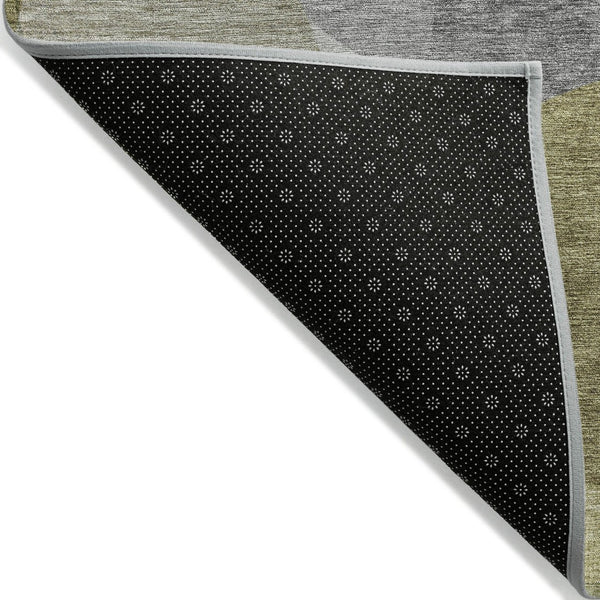 HomeRoots 5' Contemporary Fern Green and Gray Abstract Area Rug - Durable, Washable for Indoor & Outdoor Use 8' Round 632157