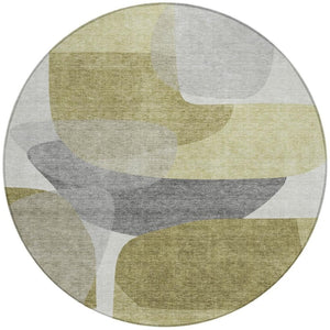 HomeRoots 5' Contemporary Fern Green and Gray Abstract Area Rug - Durable, Washable for Indoor & Outdoor Use 8' Round 632157