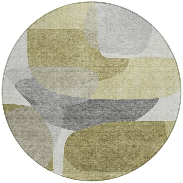 HomeRoots 5' Contemporary Fern Green and Gray Abstract Area Rug - Durable, Washable for Indoor & Outdoor Use 8' Round 632157
