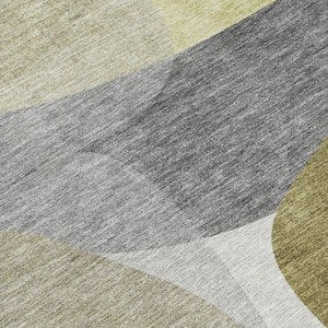 HomeRoots 5' Contemporary Fern Green and Gray Abstract Area Rug - Durable, Washable for Indoor & Outdoor Use 8' Round 632157