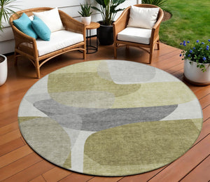 HomeRoots 5' Contemporary Fern Green and Gray Abstract Area Rug - Durable, Washable for Indoor & Outdoor Use 8' Round 632157