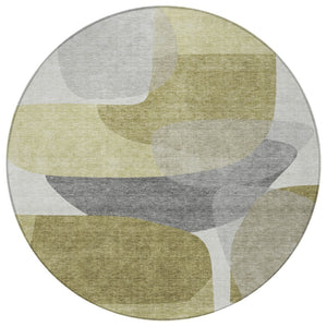 HomeRoots 5' Contemporary Fern Green and Gray Abstract Area Rug - Durable, Washable for Indoor & Outdoor Use 8' Round 632157