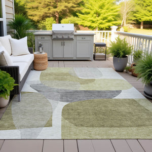 HomeRoots 5' Contemporary Fern Green and Gray Abstract Area Rug - Durable, Washable for Indoor & Outdoor Use 8' X 10' 632158