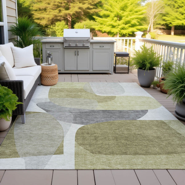 HomeRoots 5' Contemporary Fern Green and Gray Abstract Area Rug - Durable, Washable for Indoor & Outdoor Use 8' X 10' 632158