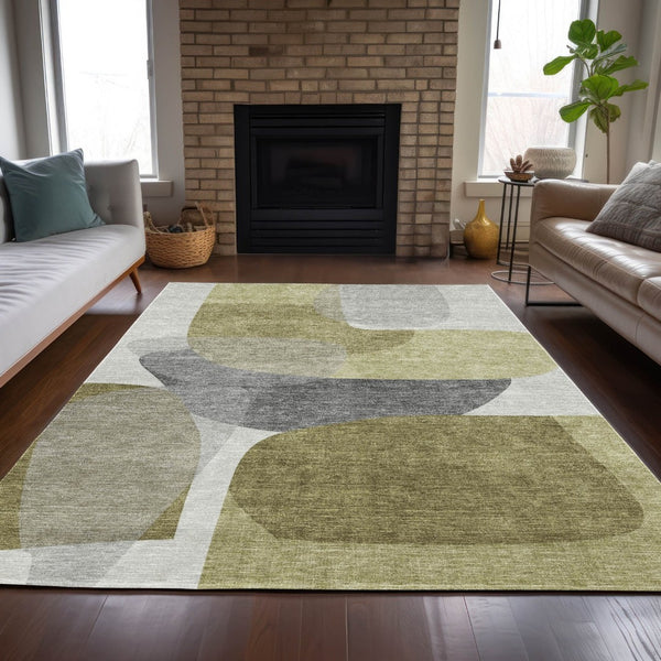 HomeRoots 5' Contemporary Fern Green and Gray Abstract Area Rug - Durable, Washable for Indoor & Outdoor Use 8' X 10' 632158