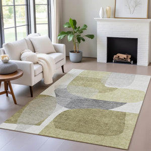 HomeRoots 5' Contemporary Fern Green and Gray Abstract Area Rug - Durable, Washable for Indoor & Outdoor Use 9' X 12' 632159