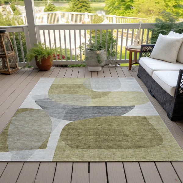 HomeRoots 5' Contemporary Fern Green and Gray Abstract Area Rug - Durable, Washable for Indoor & Outdoor Use 9' X 12' 632159