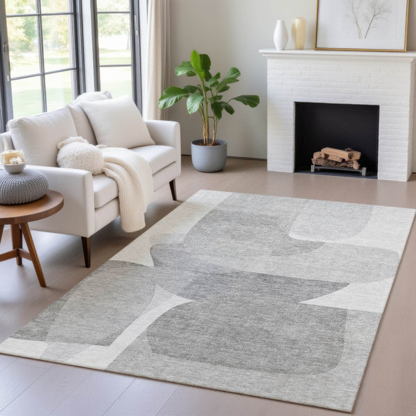 HomeRoots 5' Linen and Gray Abstract Area Rug - Stylish, Durable, Washable Design for Indoor and Outdoor Use 5' X 8' 632162