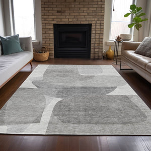 HomeRoots 5' Linen and Gray Abstract Area Rug - Stylish, Durable, Washable Design for Indoor and Outdoor Use 5' X 8' 632162