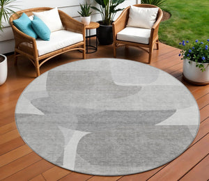 HomeRoots 5' Linen and Gray Abstract Area Rug - Stylish, Durable, Washable Design for Indoor and Outdoor Use 8' Round 632163