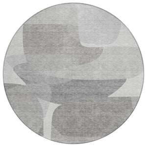 HomeRoots 5' Linen and Gray Abstract Area Rug - Stylish, Durable, Washable Design for Indoor and Outdoor Use 8' Round 632163