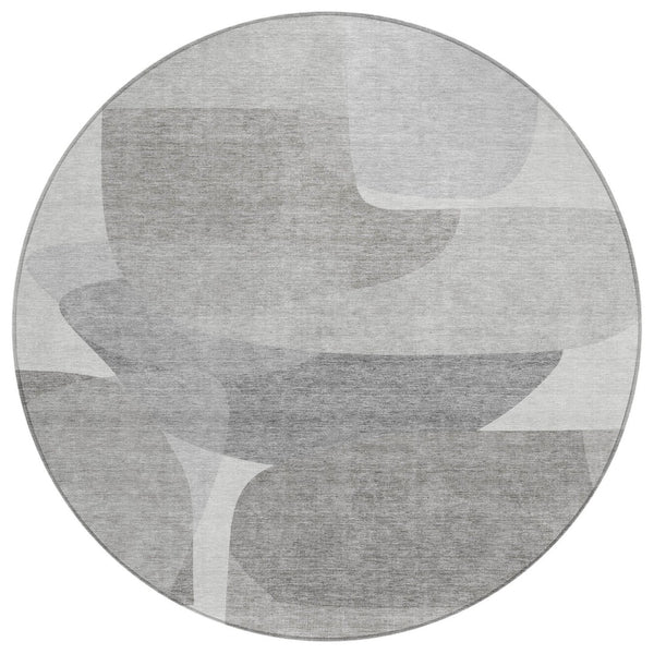 HomeRoots 5' Linen and Gray Abstract Area Rug - Stylish, Durable, Washable Design for Indoor and Outdoor Use 8' Round 632163