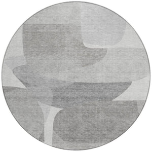 HomeRoots 5' Linen and Gray Abstract Area Rug - Stylish, Durable, Washable Design for Indoor and Outdoor Use 8' Round 632163