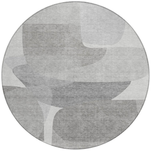 HomeRoots 5' Linen and Gray Abstract Area Rug - Stylish, Durable, Washable Design for Indoor and Outdoor Use 8' Round 632163