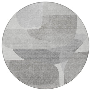 HomeRoots 5' Linen and Gray Abstract Area Rug - Stylish, Durable, Washable Design for Indoor and Outdoor Use 8' Round 632163