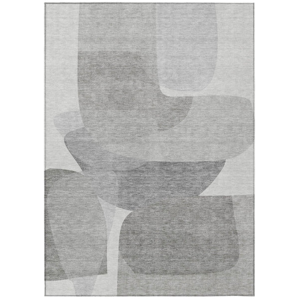 HomeRoots 5' Linen and Gray Abstract Area Rug - Stylish, Durable, Washable Design for Indoor and Outdoor Use 9' X 12' 632165