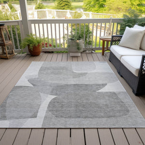 HomeRoots 5' Linen and Gray Abstract Area Rug - Stylish, Durable, Washable Design for Indoor and Outdoor Use 9' X 12' 632165