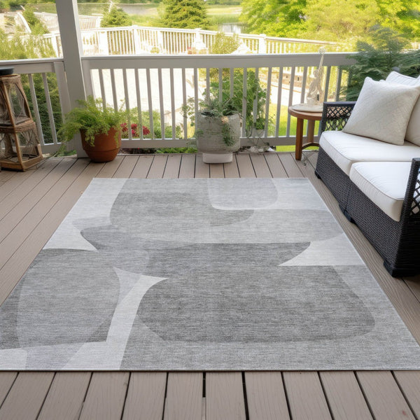 HomeRoots 5' Linen and Gray Abstract Area Rug - Stylish, Durable, Washable Design for Indoor and Outdoor Use 9' X 12' 632165