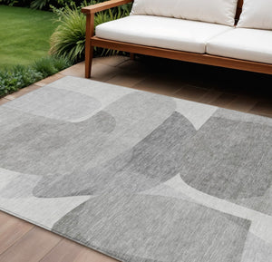 HomeRoots 5' Linen and Gray Abstract Area Rug - Stylish, Durable, Washable Design for Indoor and Outdoor Use 10' X 14' 632166