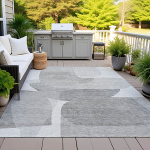HomeRoots 5' Linen and Gray Abstract Area Rug - Stylish, Durable, Washable Design for Indoor and Outdoor Use 10' X 14' 632166