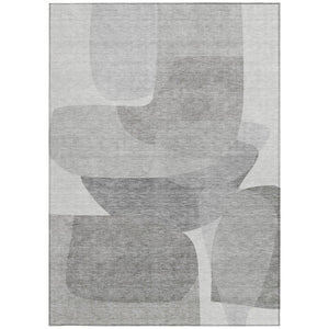 HomeRoots 5' Linen and Gray Abstract Area Rug - Stylish, Durable, Washable Design for Indoor and Outdoor Use 10' X 14' 632166