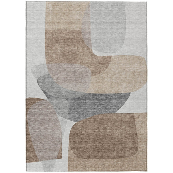 HomeRoots 5' Durable Brown and Gray Abstract Area Rug - Modern, Washable, Indoor/Outdoor, Stain Resistant Design 5' X 8' 632168
