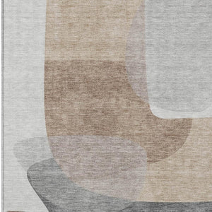 HomeRoots 5' Durable Brown and Gray Abstract Area Rug - Modern, Washable, Indoor/Outdoor, Stain Resistant Design 9' X 12' 632171