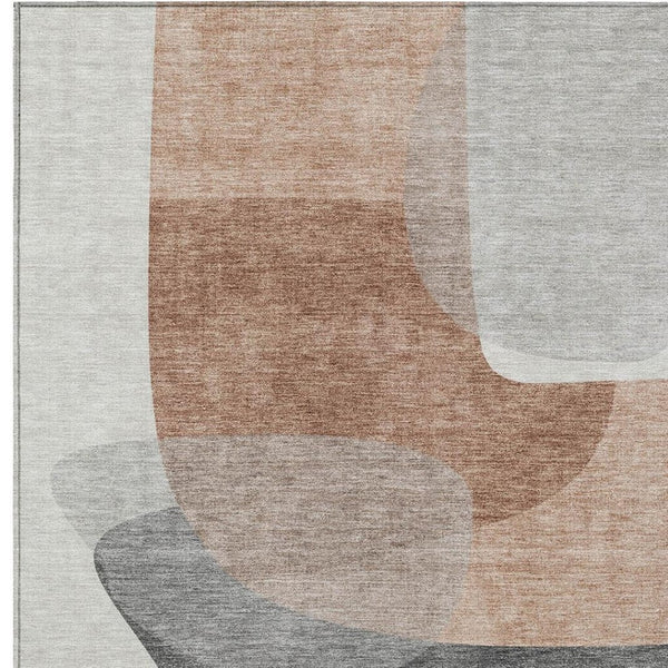 HomeRoots 5' Durable Rust and Gray Abstract Area Rug – Machine Washable for Indoor and Outdoor Spaces 5' X 8' 632174