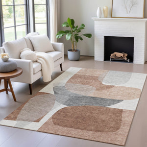 HomeRoots 5' Durable Rust and Gray Abstract Area Rug – Machine Washable for Indoor and Outdoor Spaces 5' X 8' 632174