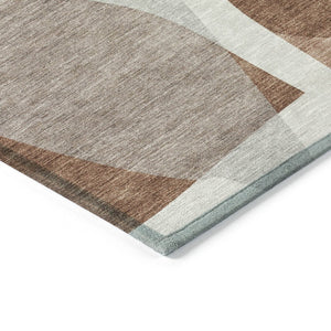HomeRoots 5' Durable Rust and Gray Abstract Area Rug – Machine Washable for Indoor and Outdoor Spaces 8' Round 632175
