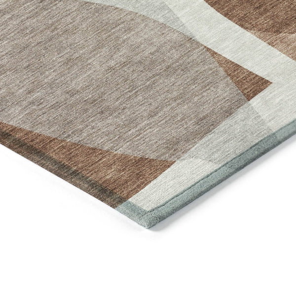 HomeRoots 5' Durable Rust and Gray Abstract Area Rug – Machine Washable for Indoor and Outdoor Spaces 8' Round 632175