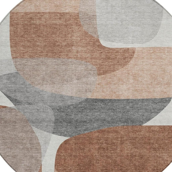 HomeRoots 5' Durable Rust and Gray Abstract Area Rug – Machine Washable for Indoor and Outdoor Spaces 8' Round 632175