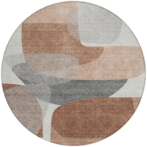 HomeRoots 5' Durable Rust and Gray Abstract Area Rug – Machine Washable for Indoor and Outdoor Spaces 8' Round 632175