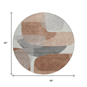 HomeRoots 5' Durable Rust and Gray Abstract Area Rug – Machine Washable for Indoor and Outdoor Spaces 8' Round 632175