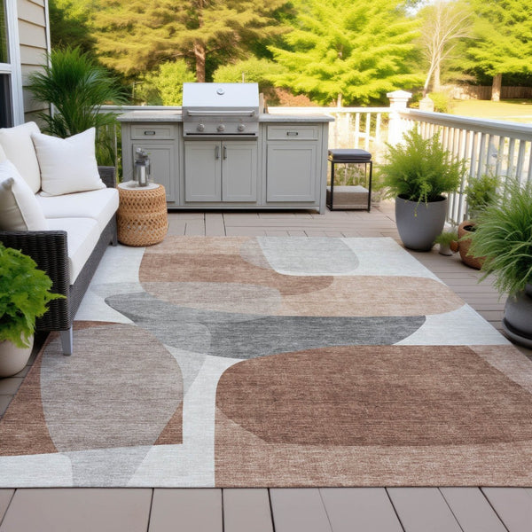 HomeRoots 5' Durable Rust and Gray Abstract Area Rug – Machine Washable for Indoor and Outdoor Spaces 8' X 10' 632176