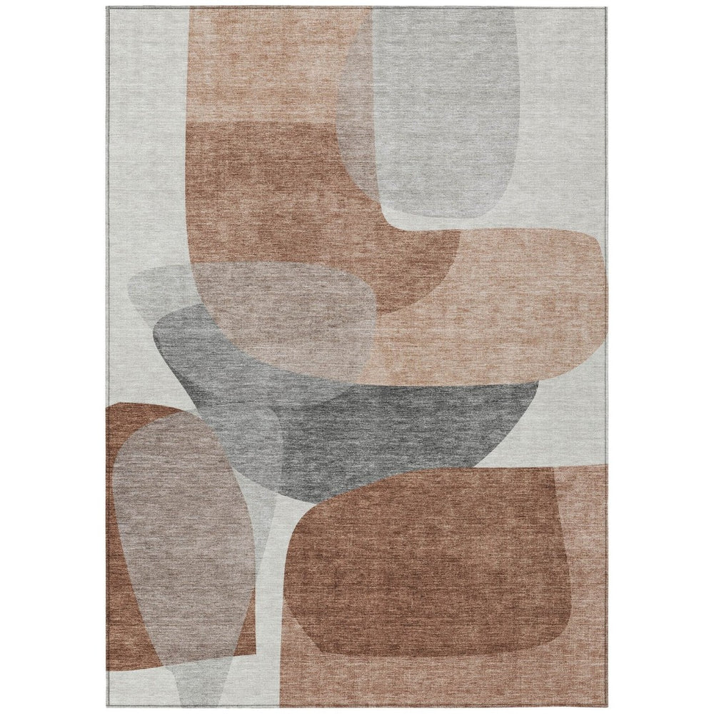 HomeRoots 5' Durable Rust and Gray Abstract Area Rug – Machine Washable for Indoor and Outdoor Spaces 8' X 10' 632176